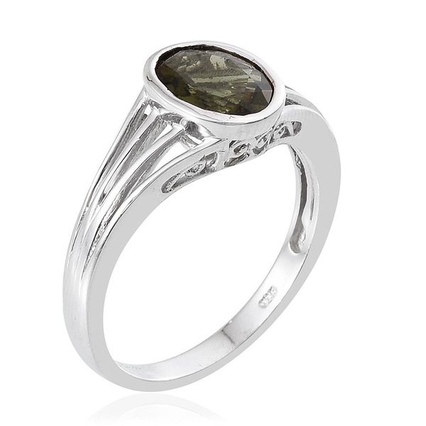 Bohemian Moldavite (Ovl) Solitaire Ring in Platinum Overlay Sterling Silver 2.000 Ct.