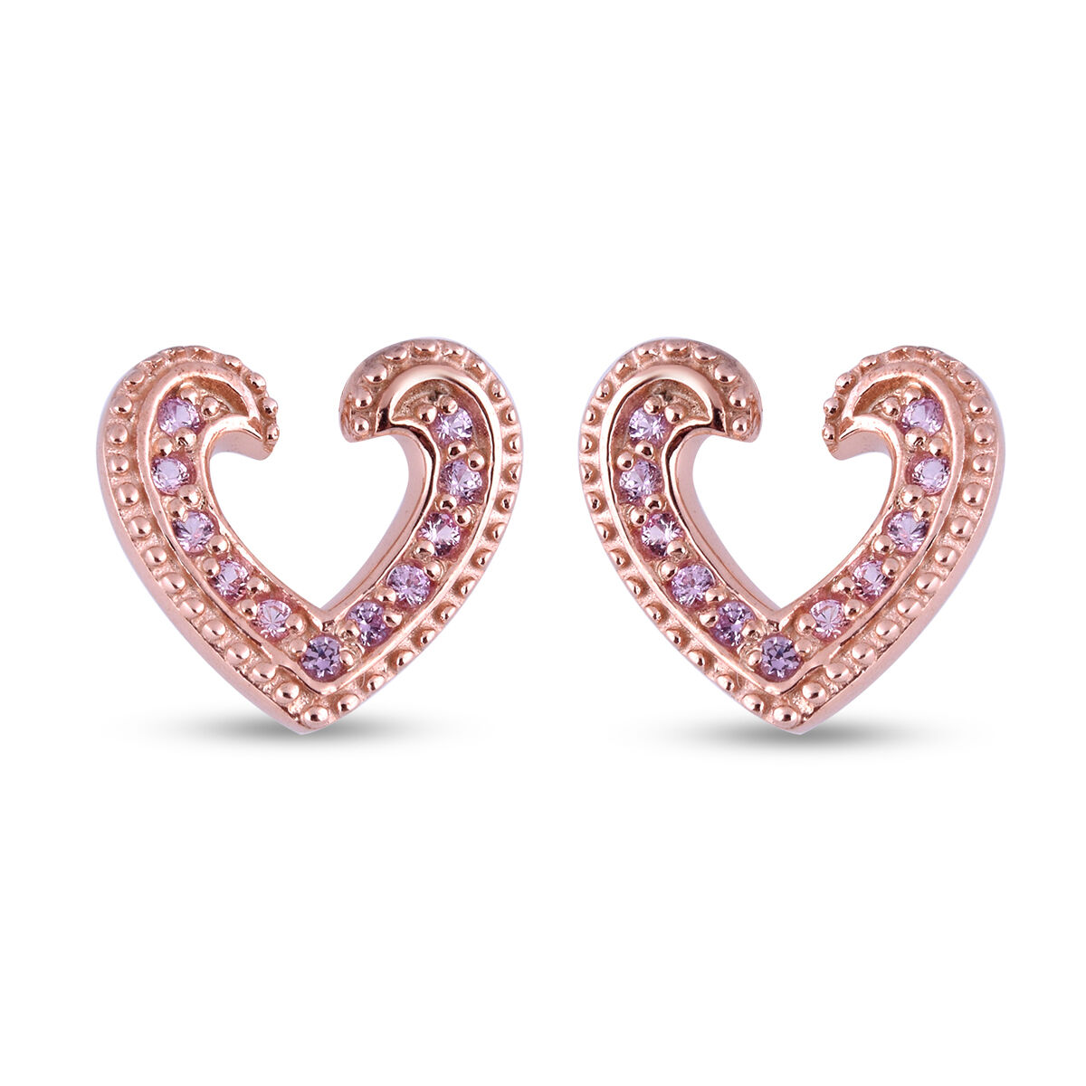 Pink Sapphire Heart Stud Earrings 