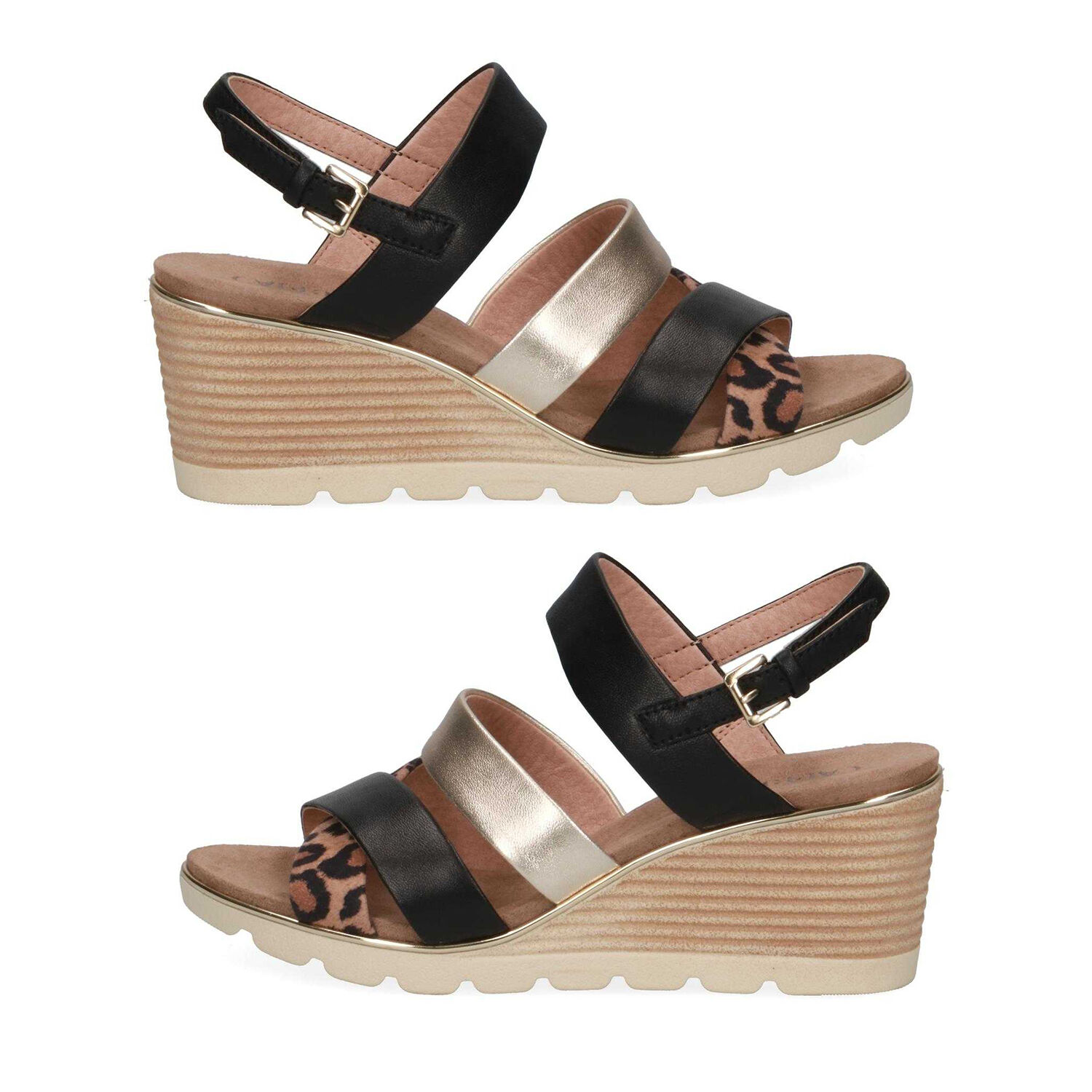 Caprice Leather Animal Print Wedge Sandal