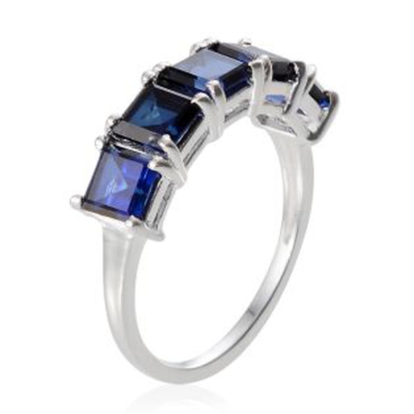 Simulated Blue Sapphire (Sqr) 5 Stone Ring in Sterling Silver 2.750 Ct.