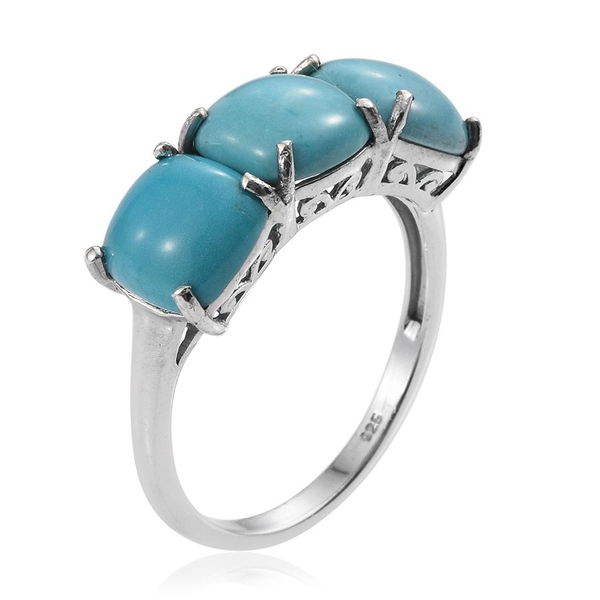 Arizona Sleeping Beauty Turquoise (Cush) Trilogy Ring in Platinum Overlay Sterling Silver 5.750 Ct.