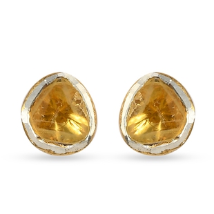 Yellow Polki Diamond Stud Earrings (with Push Back) in 14K Yellow Gold Overlay Sterling Silver 0.50 