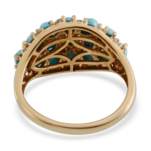 Arizona Sleeping Beauty Turquoise (Ovl), White Topaz Ring in 14K Gold Overlay Sterling Silver 2.700 Ct.