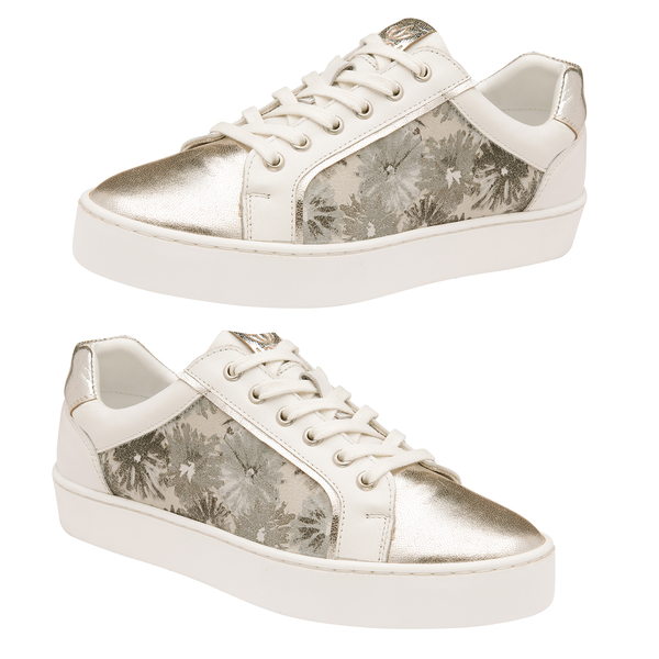 Lotus White Shoes with Silver and Floral Detailing