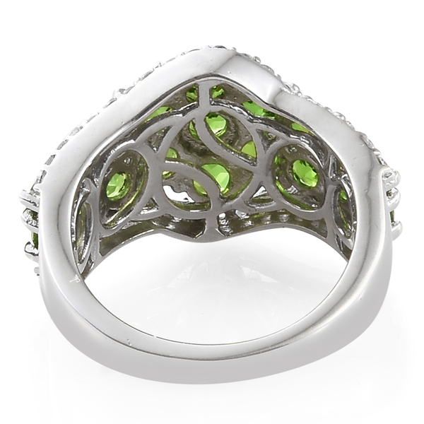 Chrome Diopside (Rnd), Natural Cambodian Zircon Ring in Platinum Overlay Sterling Silver 2.750 Ct.