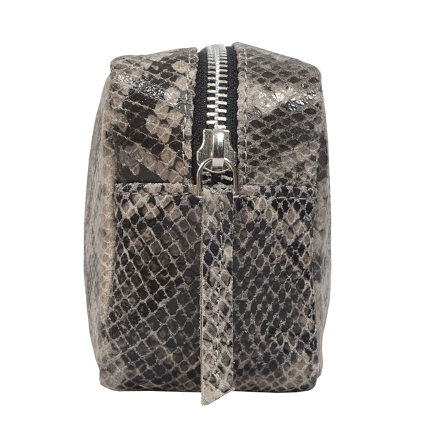 ASSOTS LONDON Sicily 100% Genuine Leather Snake Pattern Cosmetic Bag with Zipper Closure (Size 16x10x6Cm) - Nude