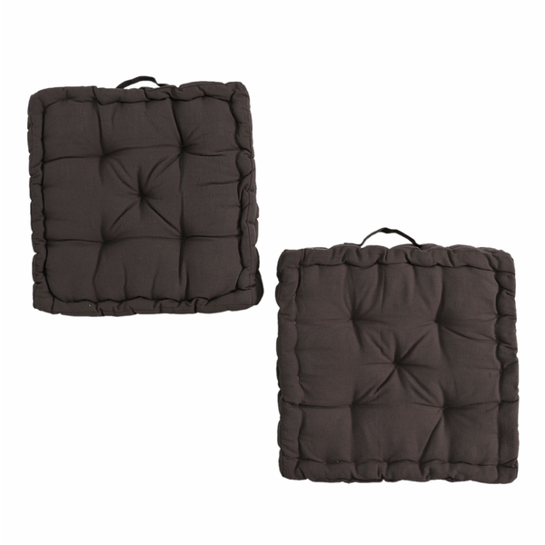 Set Of 2, Floor 100% Cotton Cushion with Filling Of Cotton Recycled Fiber  (40X10X40 CM ) - Solid Dark Grey
