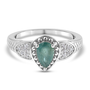 Grandidierite and Natural Cambodian Zircon Ring in Rhodium Overlay Sterling Silver 1.04 Ct.