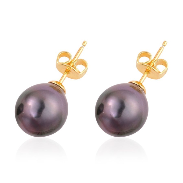 Tahitian Pearl (Rnd 9-10mm) Ball Stud Earrings (with Push Back) in Yellow Gold Overlay Sterling Silver
