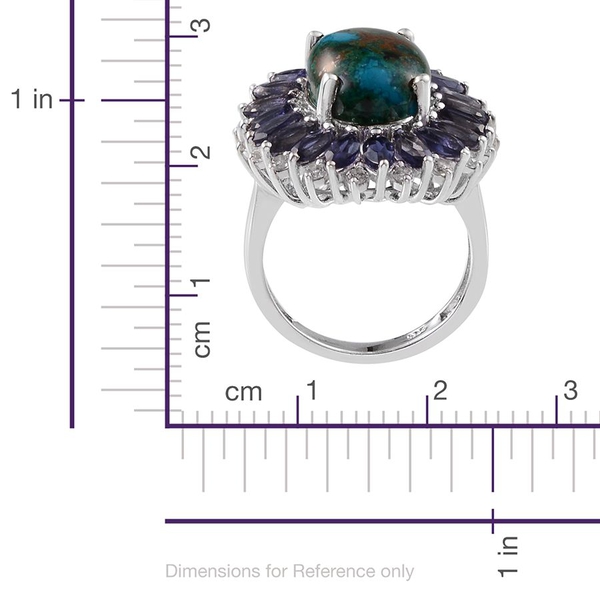 Table Mountain Shadowkite (Ovl 9.00 Ct), Iolite and White Topaz Ring in Platinum Overlay Sterling Silver 11.750 Ct.