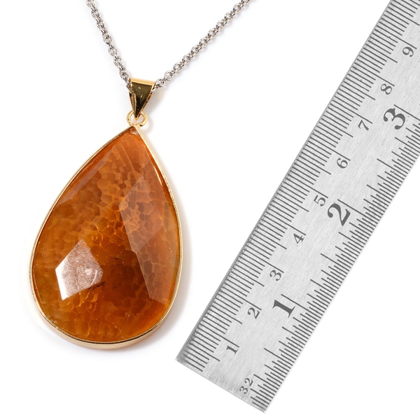 Yellow Agate Pendant in Gold Tone with Stainless Steel Chain 180.000 Ct.