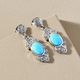 Arizona Sleeping Beauty Turquoise and Natural Cambodian Zircon Dangling Earrings ( With Push Back) in Platinum Overlay Sterling Silver 1.86 Ct.