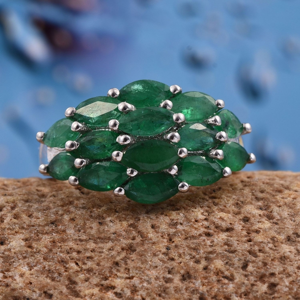 Kagem Zambian Emerald (Mrq) Ring in Platinum Overlay Sterling Silver 3.000 Ct.