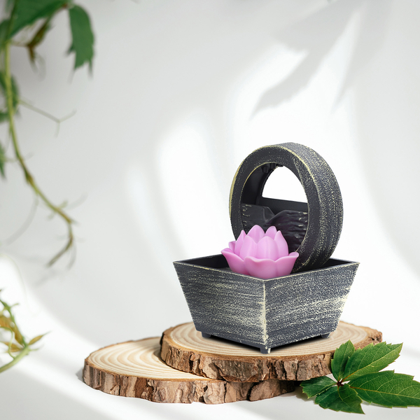 Lotus Mini Water Fountain with LED Light  (Size - 17x12x12cm)