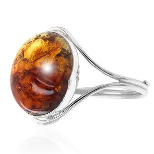 Natural Baltic Amber Bangle (Size 7) in Sterling Silver, Silver wt 24.52 Gms