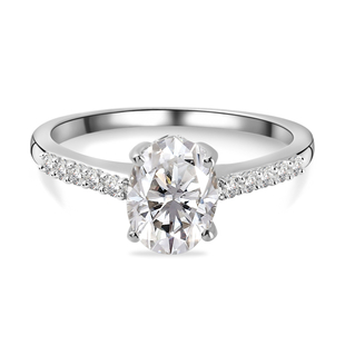 Moissanite Ring in Platinum Overlay Sterling Silver 1.49 Ct.