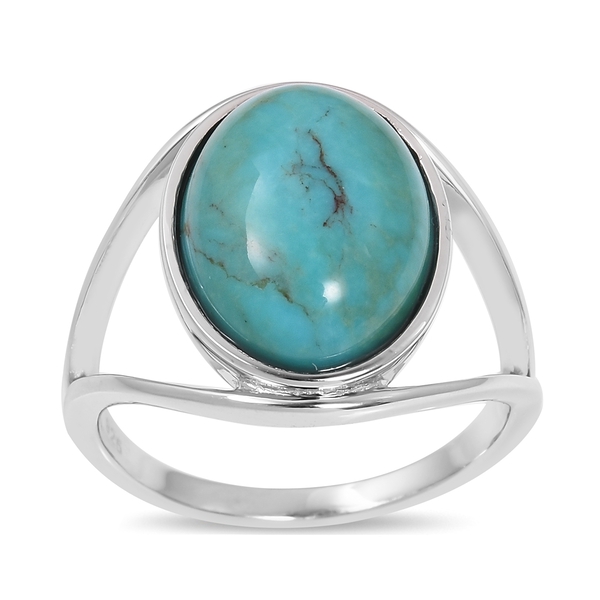 Anhui Turquoise (Ovl) Solitaire Ring in Rhodium Plated Sterling Silver 6.800 Ct.