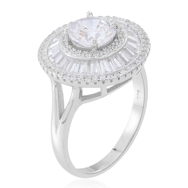 ELANZA Simulated White Diamond (Rnd) Ring in Rhodium Plated Sterling Silver. Silver wt. 6.49 Gms.