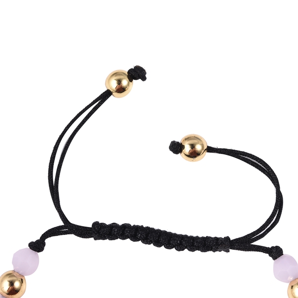 Set of 2 - Simulated Diamond and Pink Colour Beads Adjustable Bracelet (Size 6.5-9) in Tritone