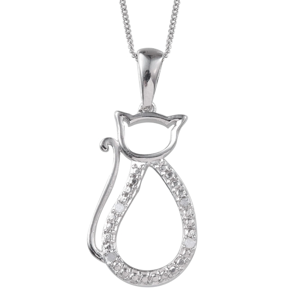 Diamond (Rnd) Cat Pendant With Chain in Platinum Overlay Sterling Silver