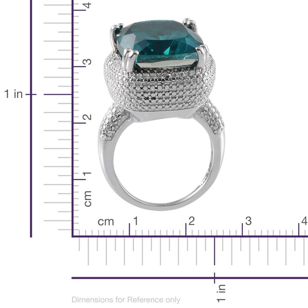 Capri Blue Quartz (Cush 21.25 Ct), Diamond Ring in Platinum Overlay Sterling Silver 21.280 Ct.