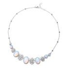 Opalite and White Austrian Crystal Necklace (Size 20 With 1.5 inch Extender) in Silver Tone