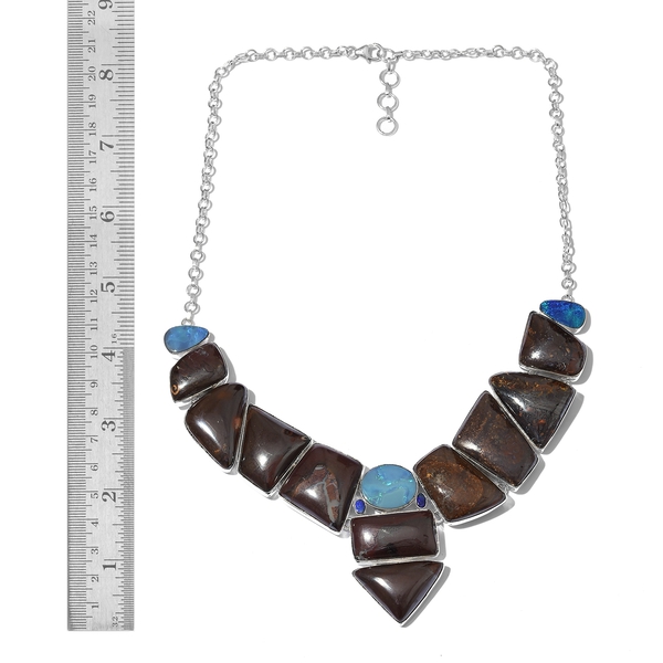 One Off A Kind- Boulder Opal Rock and Opal Double Necklace (Size 18 with 1 inch Extender) in Sterling Silver 309.200 Ct.`Silver wt 35.66 Gms.
