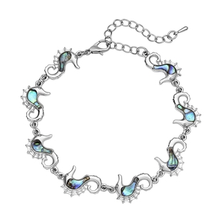 Abalone Shell Seahorse Bracelet (Size - 7.5 With 2 Inch Extender) in Silver Tone