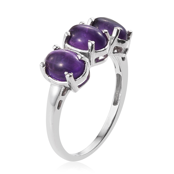AA Lusaka Amethyst (Ovl) Trilogy Ring in Platinum Overlay Sterling Silver 3.500 Ct.
