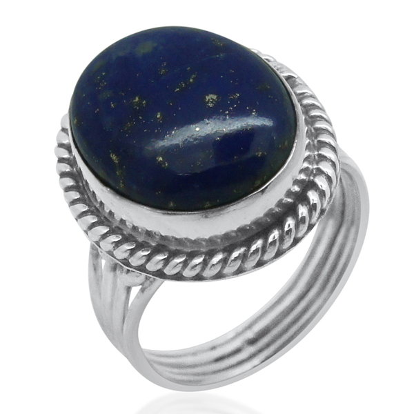 Royal Bali Collection Lapis Lazuli (Ovl) Solitaire Ring in Sterling Silver 10.670 Ct.
