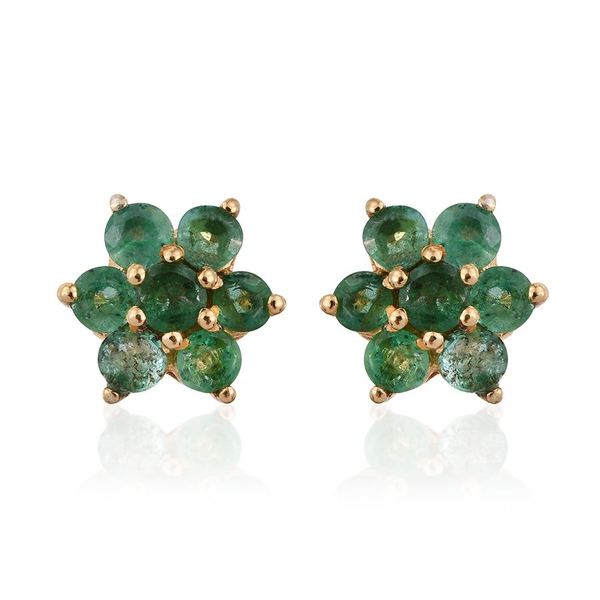 Kagem Zambian Emerald (Rnd) Floral Stud Earrings (with Push Back) in 14K Gold Overlay Sterling Silve