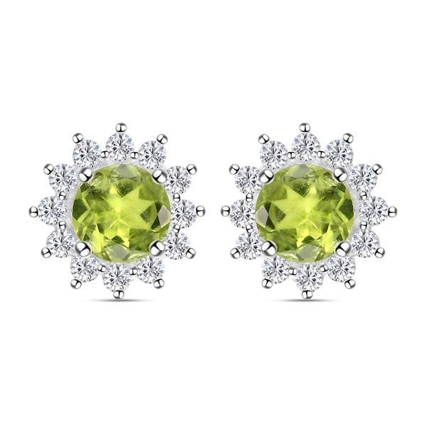 Hebei Peridot and Natural Cambodian Zircon Stud Earrings (with Push Back) in Sterling Silver 2.41 Ct