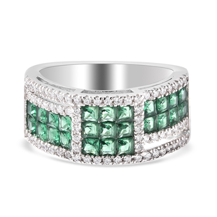 Lustro Stella - Simulated Emerald and Simulated Diamond Ring in Platinum Overlay Sterling Silver
