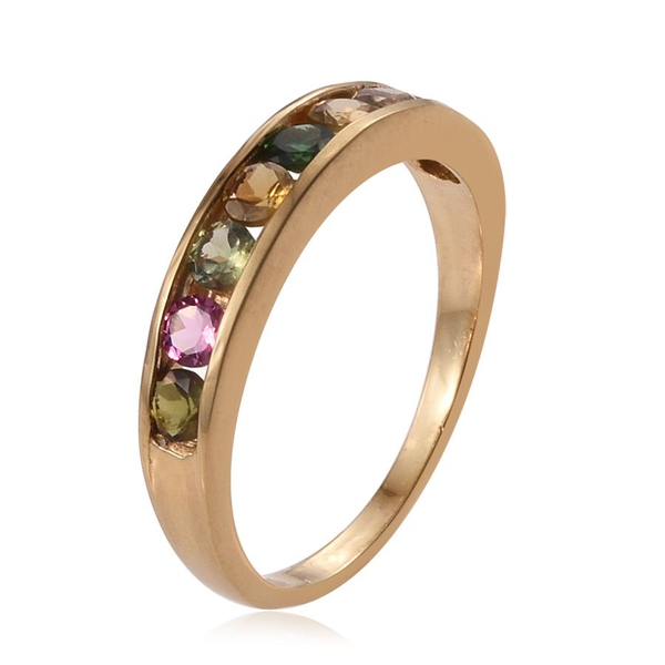 Rainbow Tourmaline (Rnd) Half Eternity Band Ring in 14K Gold Overlay Sterling Silver 1.000 Ct.