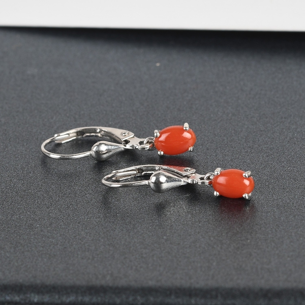 Coral Lever Back Earrings in Platinum Overlay Sterling Silver