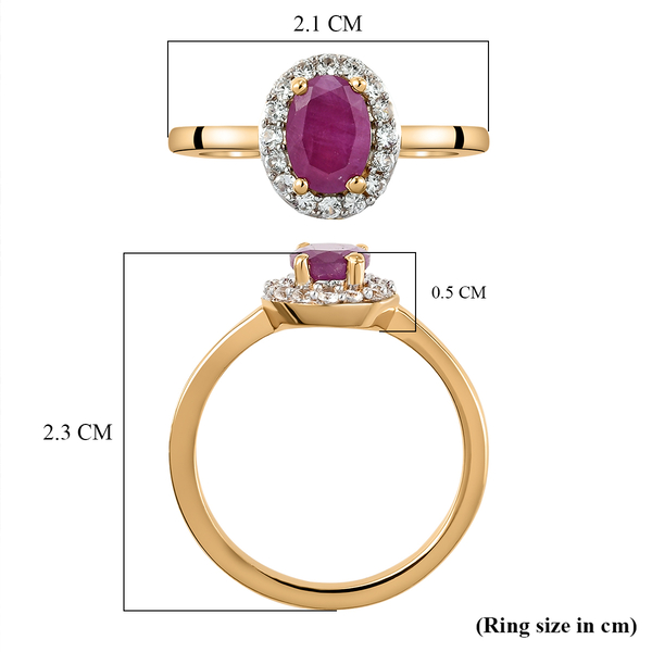Natural Moroccan Ruby and Natural Cambodian Zircon Ring in 14K Gold Overlay Sterling Silver 1.31 Ct.