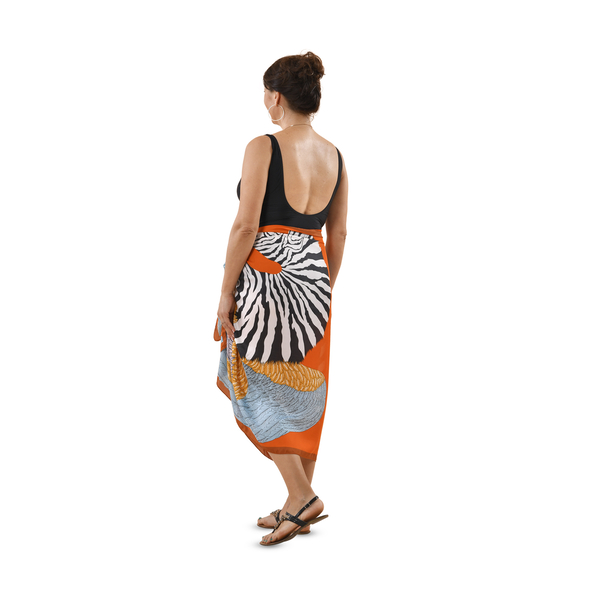 Satin Print Sarong / Scarf (Size 180x87 Cm) - Orange & Multi