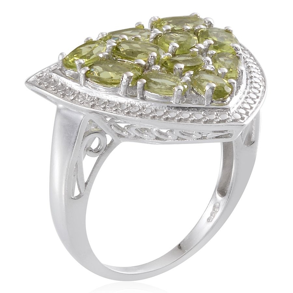 Hebei Peridot (Ovl), Diamond Ring in Platinum Overlay Sterling Silver 3.760 Ct.