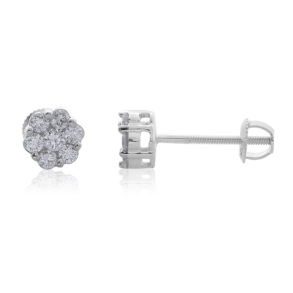 ILIANA 18K W Gold IGI Certified Diamond (Rnd) (S I/G-H) Floral Stud Earrings (with Screw Back) 0.500 Ct.