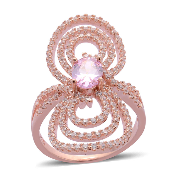 AAA Simulated Pink Sapphire and Simulated White Diamond Ring in Rose Gold Overlay Sterling Silver 2.