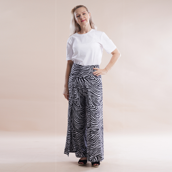 JOVIE Miss Collection Viscose Elastic Band Print Trousers - Grey