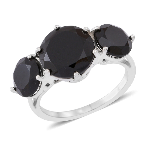 Boi Ploi Black Spinel (Rnd 5.50 Ct) 3 Stone Ring in Sterling Silver 7.750 Ct. Silver wt. 3.50 Gms.