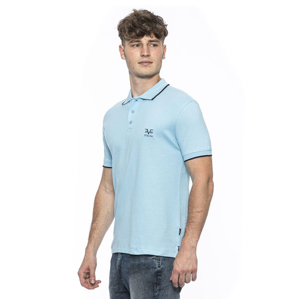 19V69 ITALIA by Alessandro Versace 100% Cotton Polo T-Shirt (Size L) - SkyBlue