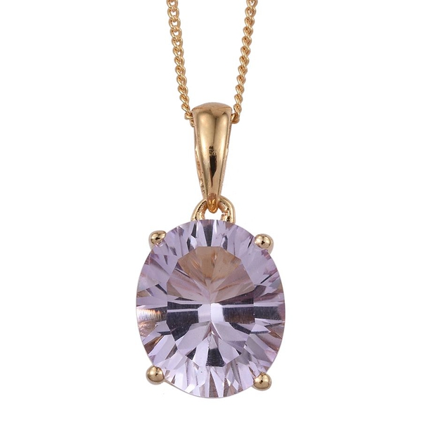 Concave Cut Rose De France Amethyst (Ovl) Solitaire Pendant With Chain in 14K Gold Overlay Sterling 