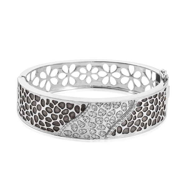 Lustro Stella  Zirconia Floral Bangle in Platinum Plated Silver 50.22 Grams 7.5 Inch