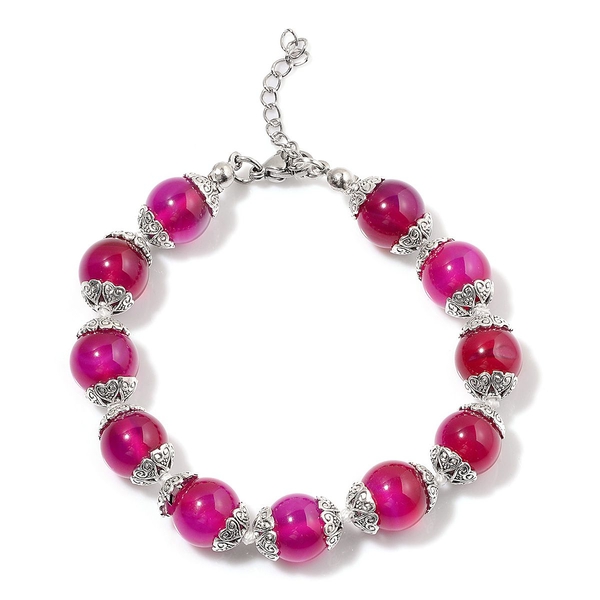 Pink Agate Bracelet (Size 7.5 with 1 inch Extender) in Silver Tone 25.000 Ct.
