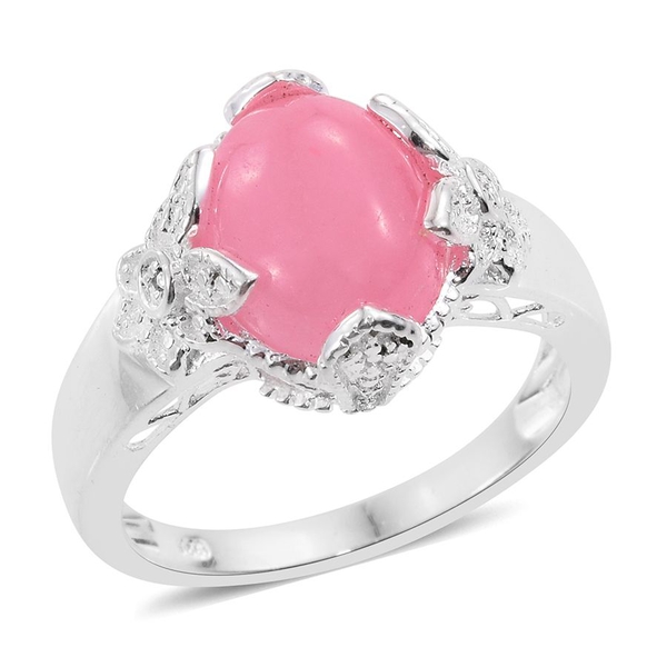 Pink Jade (Ovl), Diamond Ring in Sterling Silver 6.000 Ct. - 2700332 - TJC