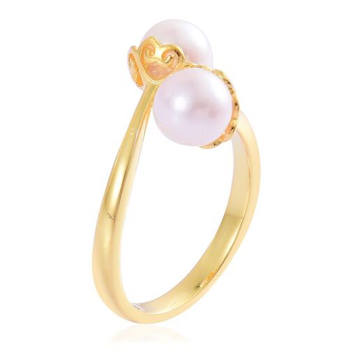 Japanese Akoya Pearl (Rnd) Crossover Ring in Yellow Gold Overlay ...