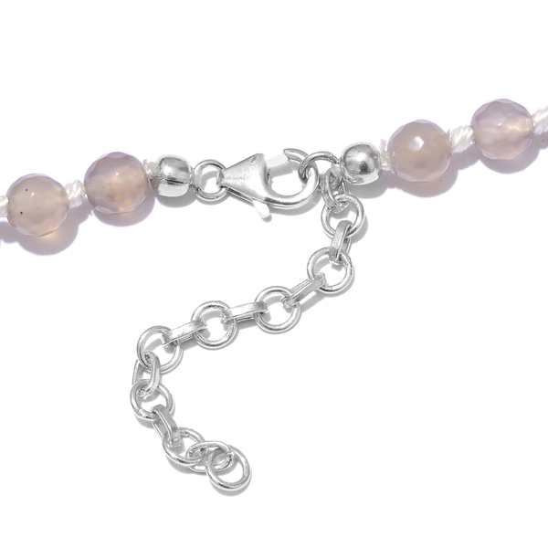 Grey Quartzite Ball Beads Graduated Necklace (Size 18 with 2 Inch Extension) in Platinum Overlay Sterling Silver 213.750 Ct.
