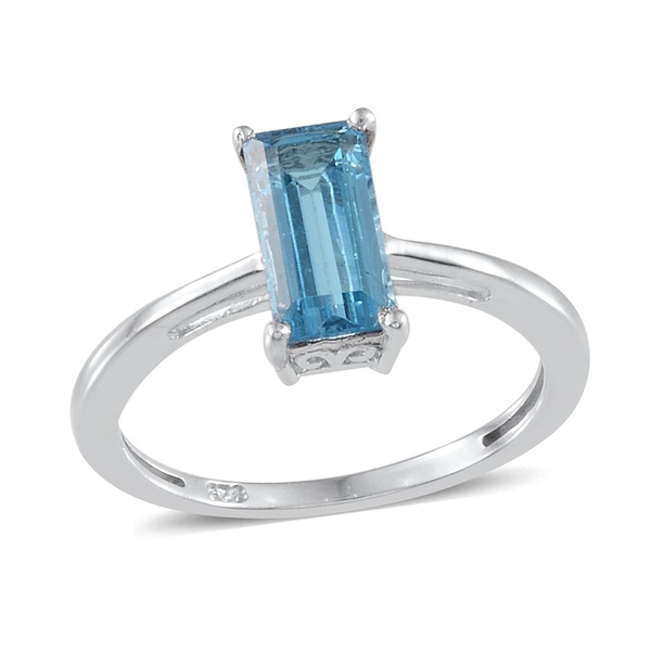 Electric Swiss Blue Topaz (Bgt) Solitaire Ring in Platinum Overlay Sterling Silver 1.750 Ct.